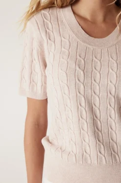Heritage Cotton Cable Tee - Pale Pink