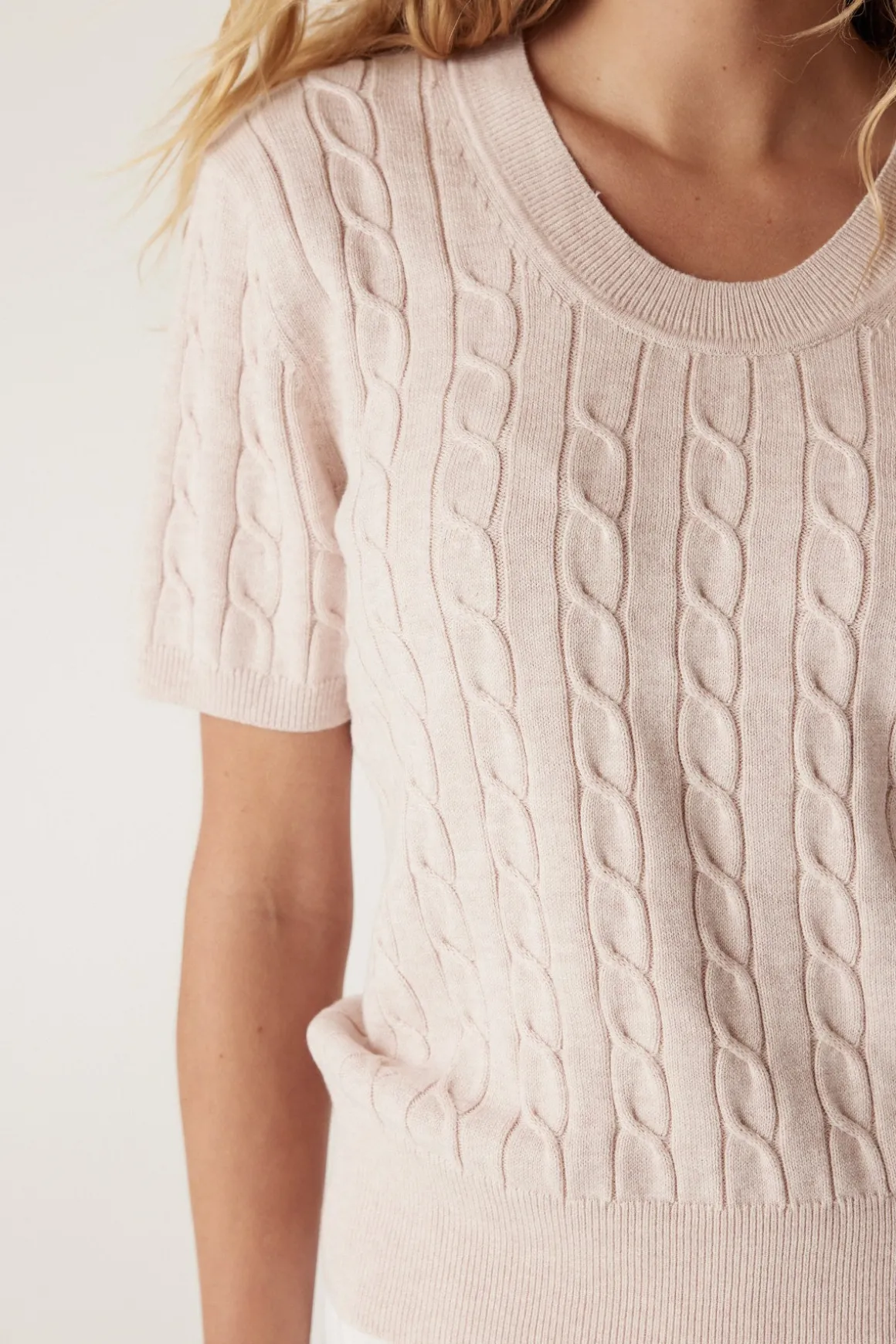 Heritage Cotton Cable Tee - Pale Pink