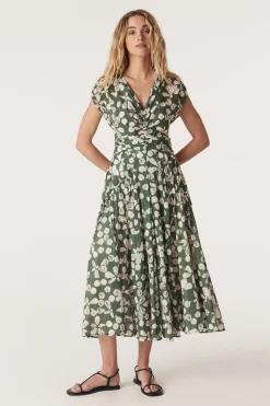 Layla Midi Dress - Khaki Floral