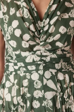 Layla Midi Dress - Khaki Floral