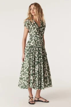 Layla Midi Dress - Khaki Floral