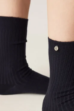 Merino Ribbed Sock - Navy