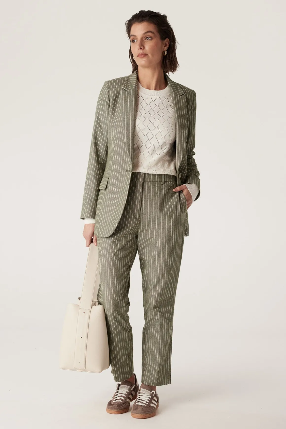 Mosman Pinstripe Pant - Sage Green Pinstripe