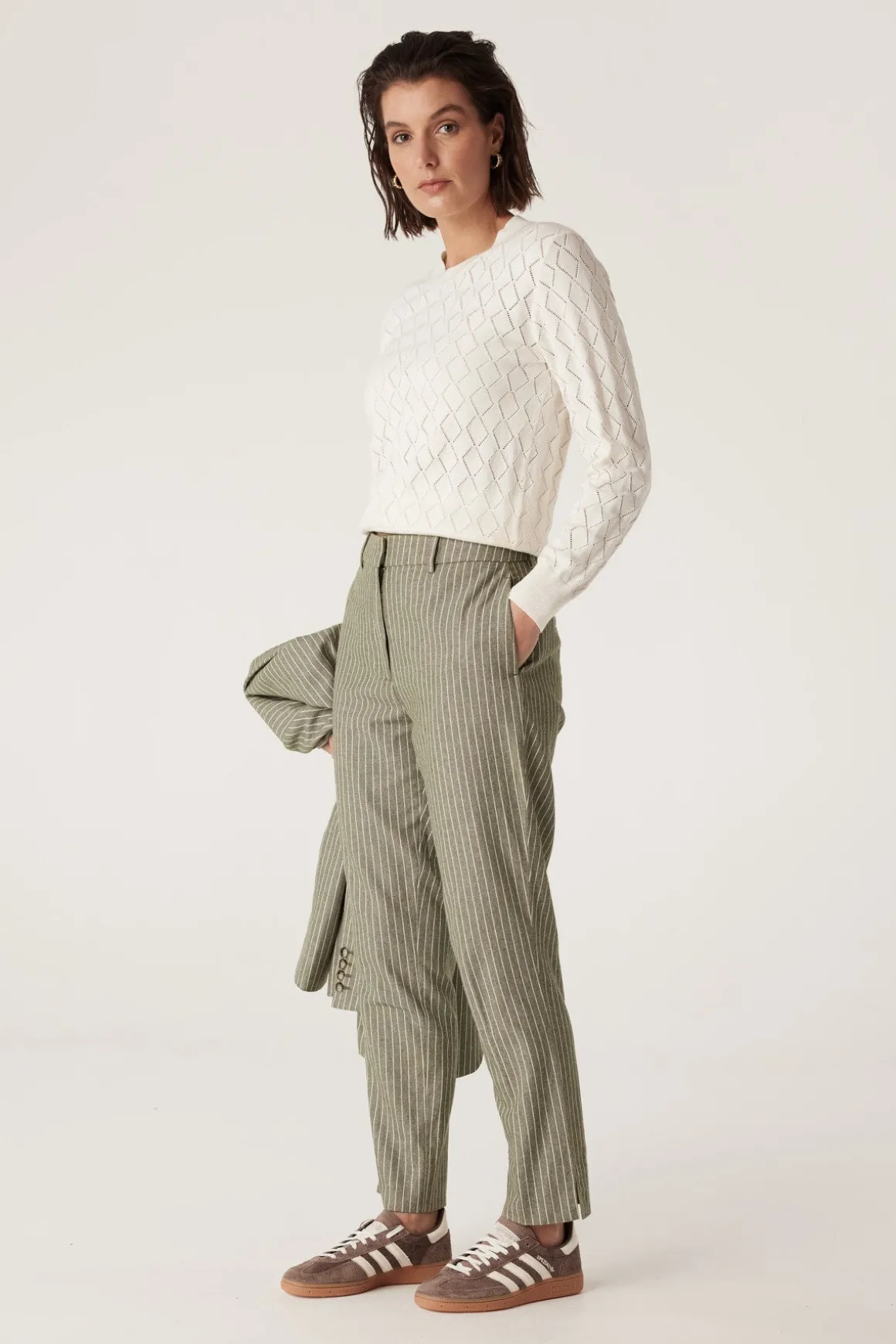 Mosman Pinstripe Pant - Sage Green Pinstripe