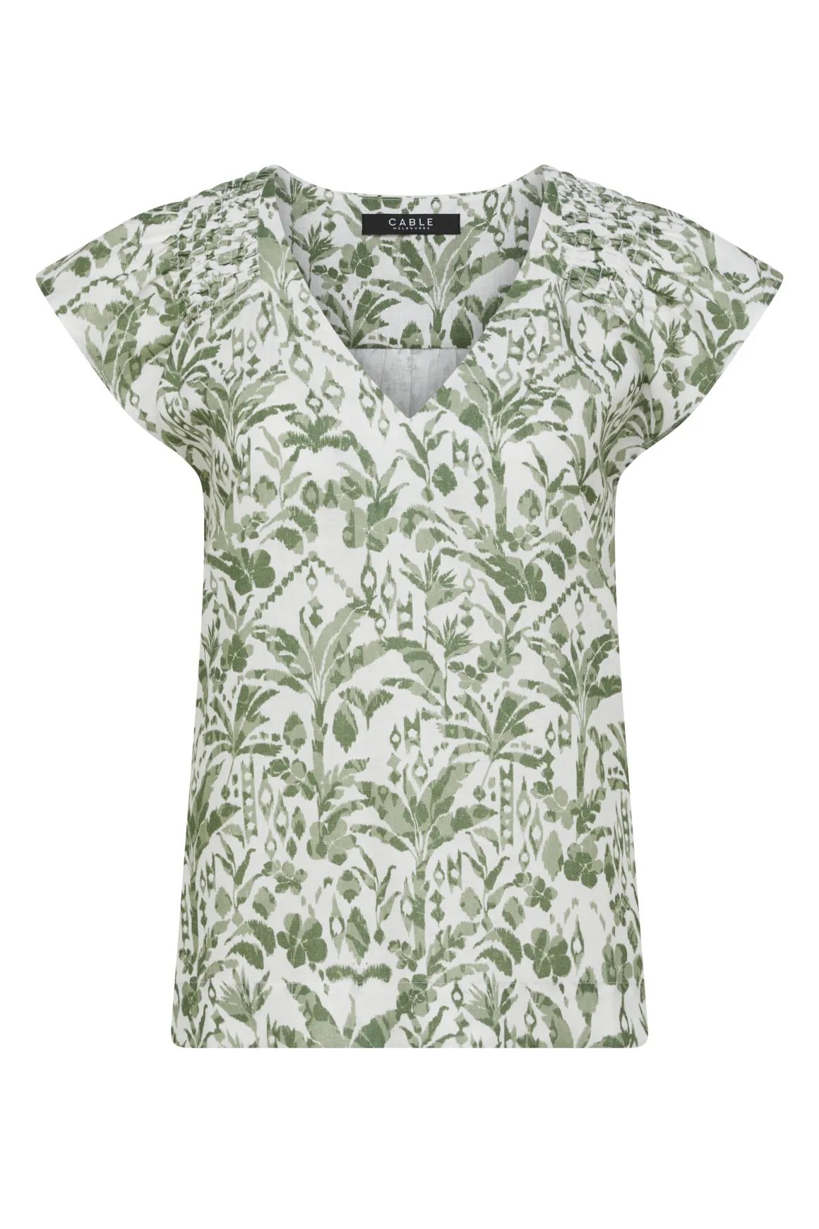 Oasis Linen Top - Palm Print