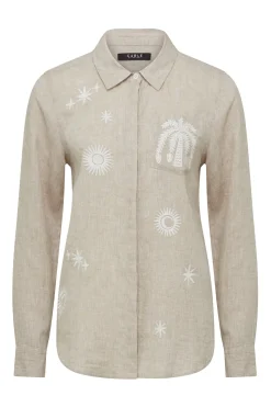 Palm Linen Embroidered Shirt - Natural Marle