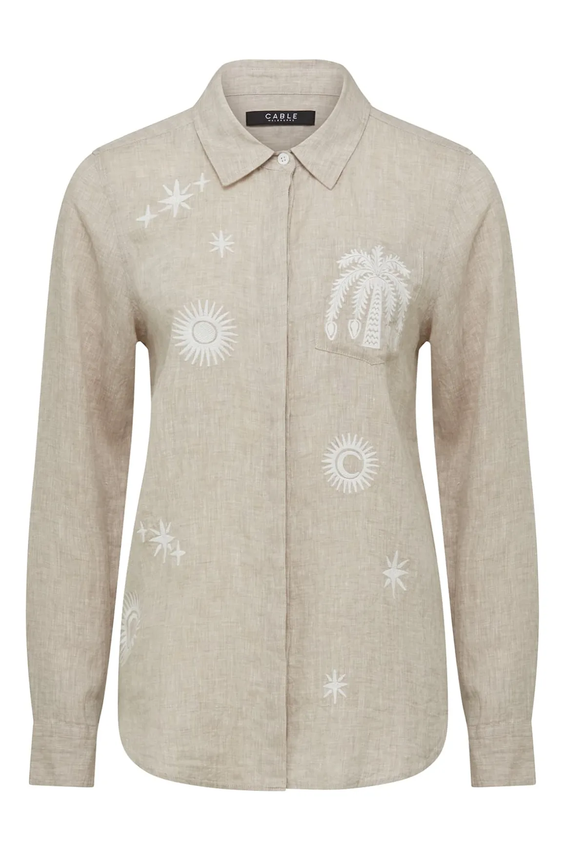 Palm Linen Embroidered Shirt - Natural Marle