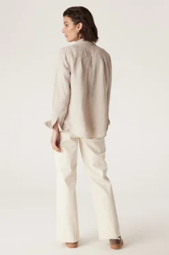 Palm Linen Embroidered Shirt - Natural Marle