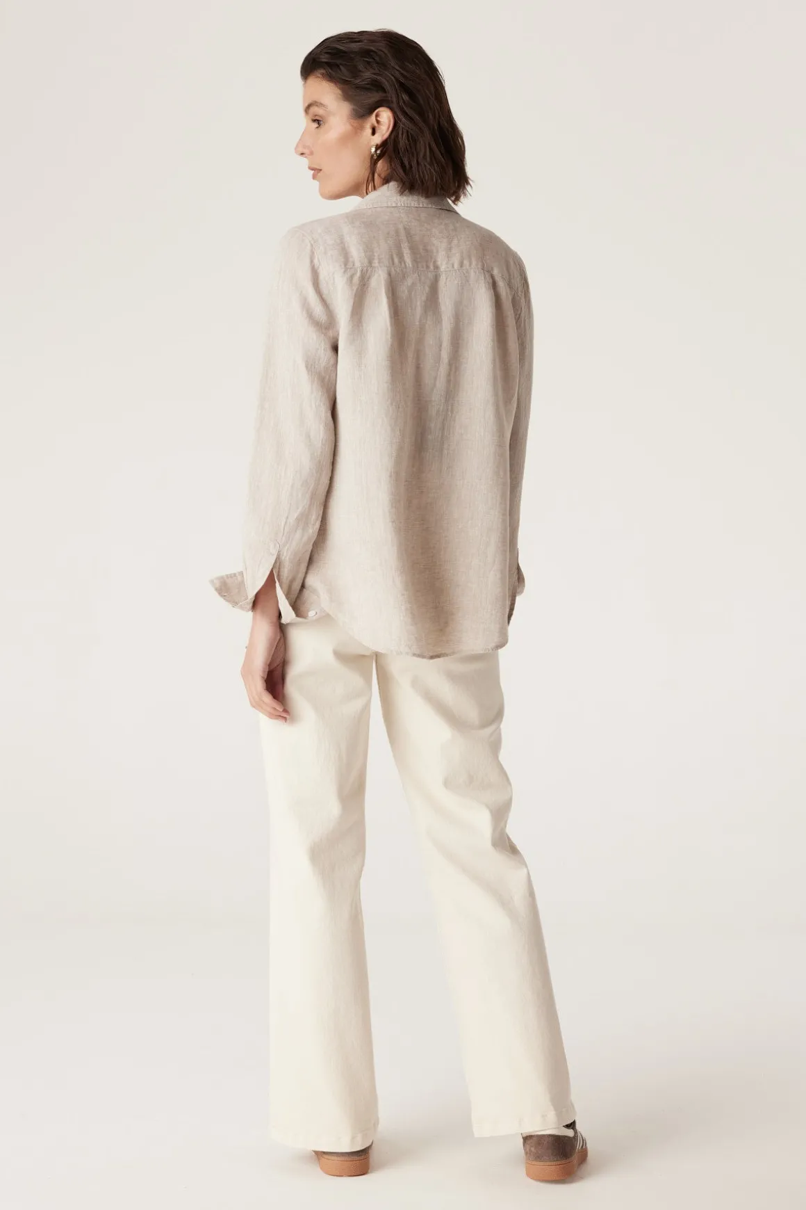 Palm Linen Embroidered Shirt - Natural Marle