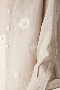 Palm Linen Embroidered Shirt - Natural Marle