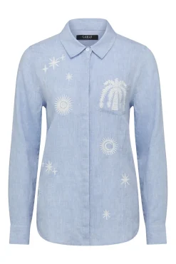 Palm Linen Embroidered Shirt - Blue Marle