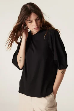 Pima Lantern Sleeve Top - Black