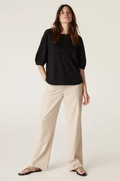 Pima Lantern Sleeve Top - Black