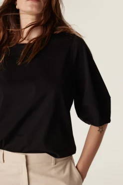 Pima Lantern Sleeve Top - Black