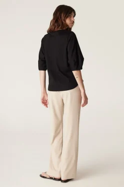 Pima Lantern Sleeve Top - Black
