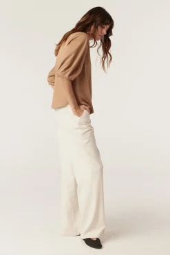 Pima Lantern Sleeve Top - Camel
