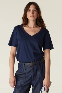 Pima V Neck Tee - Navy