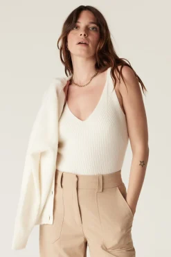 Pure Cashmere Rib Singlet - Milk