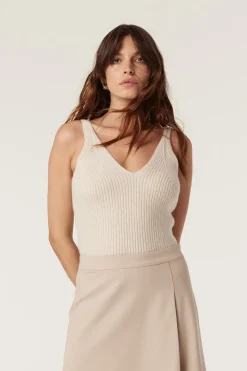 Pure Cashmere Rib Singlet - Oatmeal