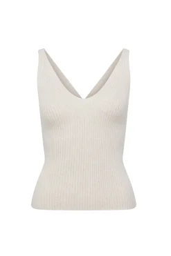 Pure Cashmere Rib Singlet - Oatmeal