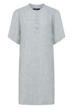 Pure Linen Dress - Blue Stripe