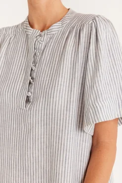 Pure Linen Dress - Blue Stripe