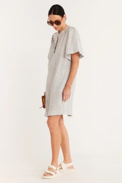 Pure Linen Dress - Blue Stripe