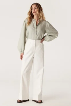 Pure Linen Puff Sleeve Blouse - Sage