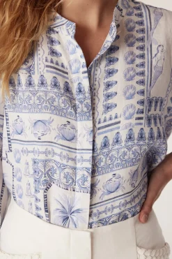 Seychelles Linen Shirt - Mermaid Print