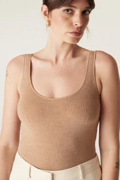 Superfine Merino Singlet  - Camel